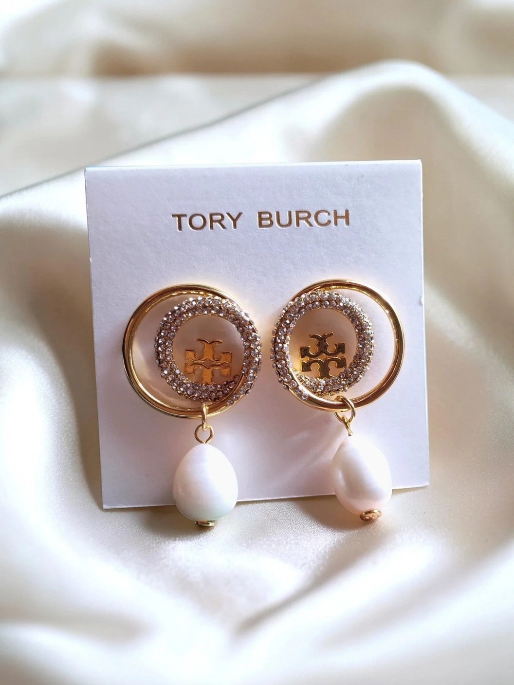 🆕️ Tory Burch Open Miller Stud Earring With Pearl Drop - Gold Crystals Pearls